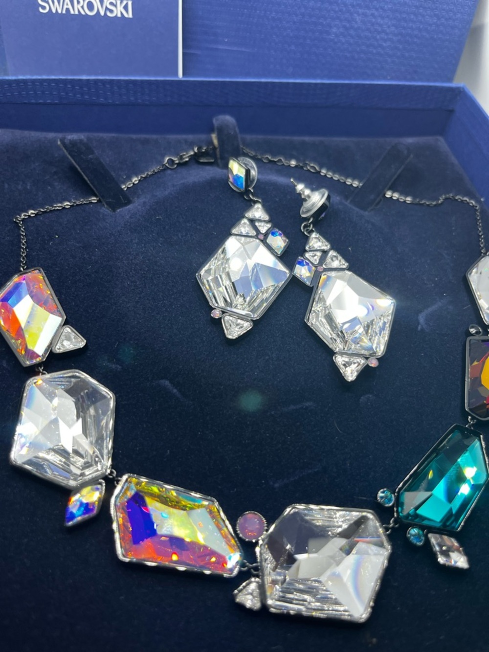 Vintage Swarovski Iridescent Multicolor Crystal Necklace with Matching Earrings - Picture 2 of 3